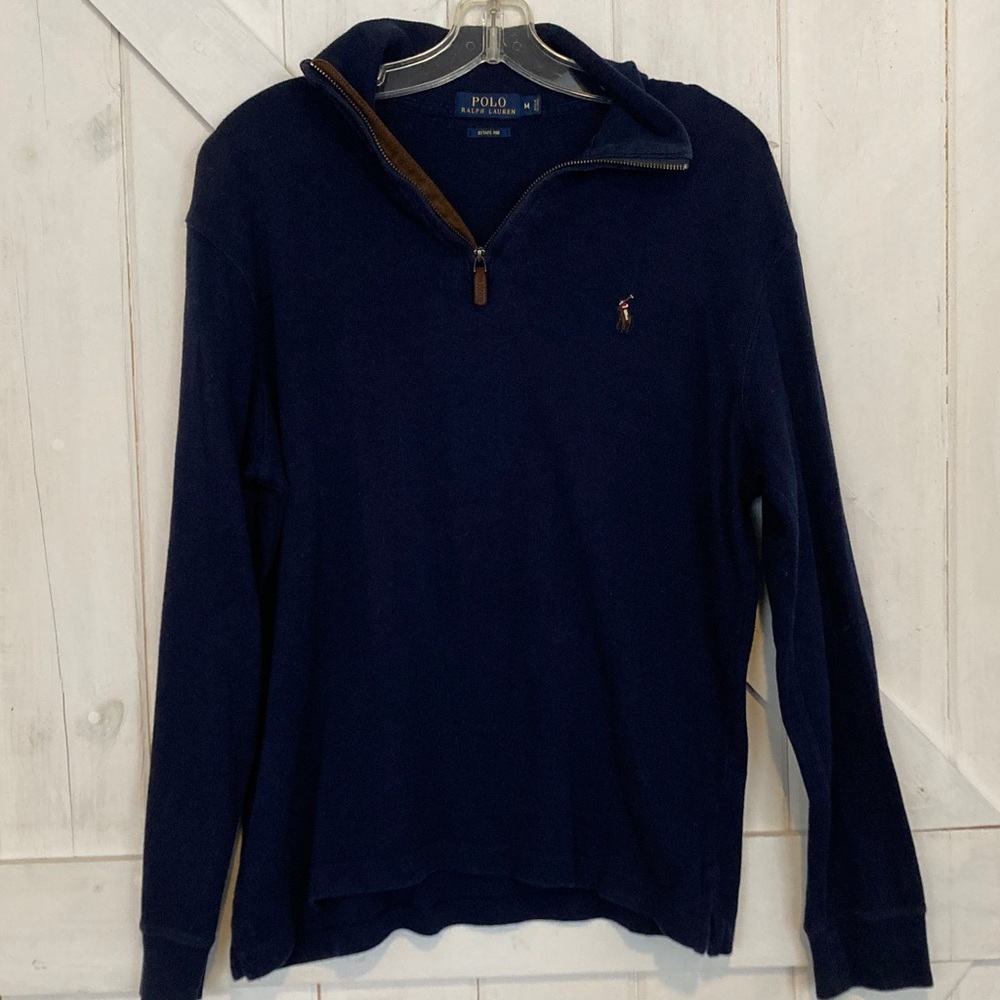 Polo by Ralph Lauren Men's Navy ribbed cotton zip up sweater